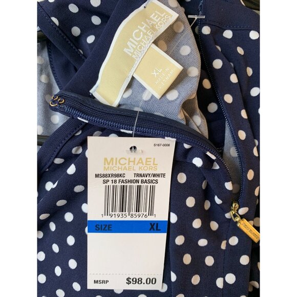 NWT Michael Kors Womens XL Navy Stretch Jersey Dot Sleeveless Dress RT10535 - Picture 3 of 8